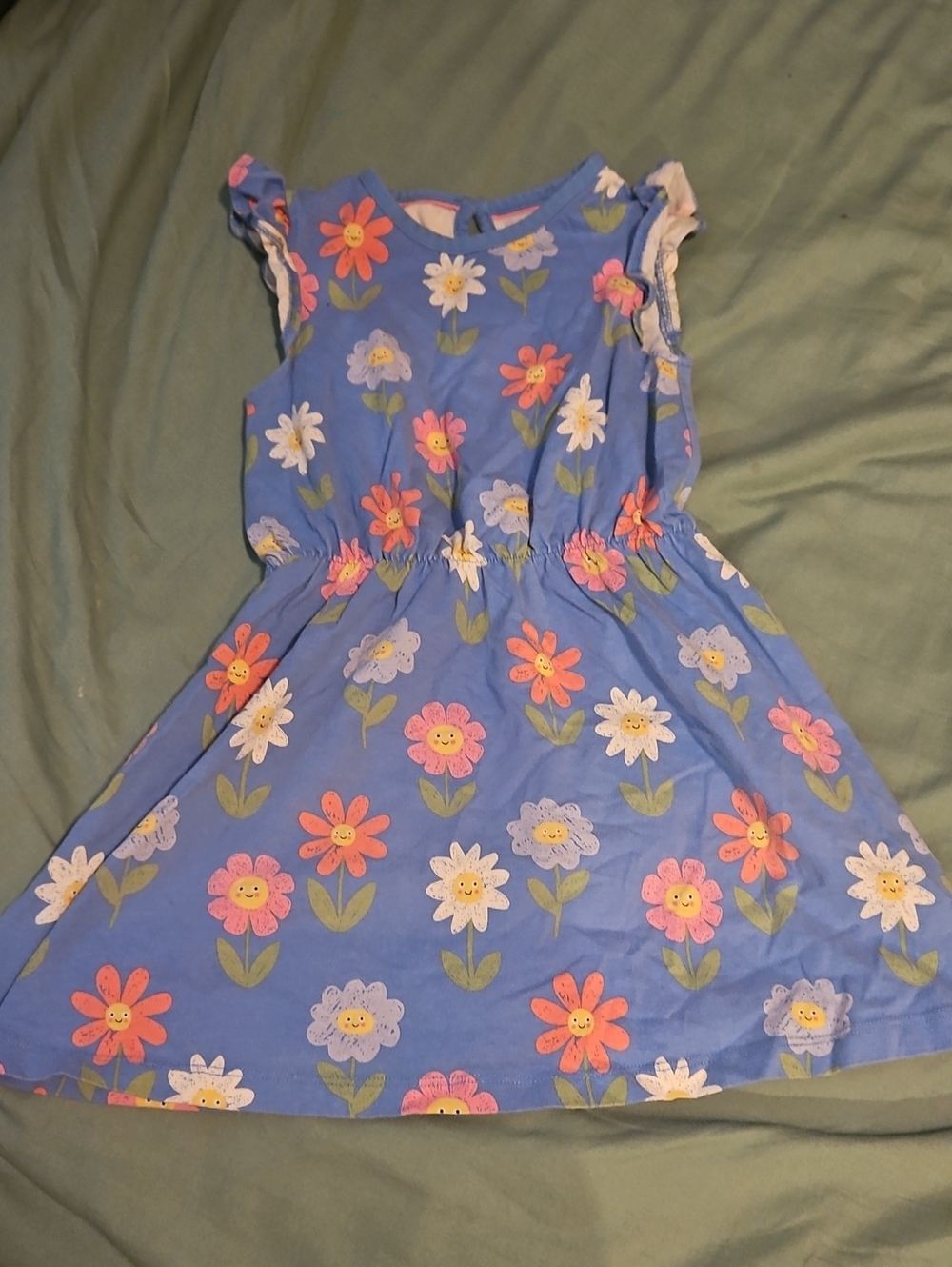 Mini Boden Blue Floral Dress with Pink, White and Orange Flowers